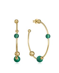 Pendientes Plata Dorada Viceroy Mujer 2371E100-42 Aro Abierto C. Piedras Agata Verde