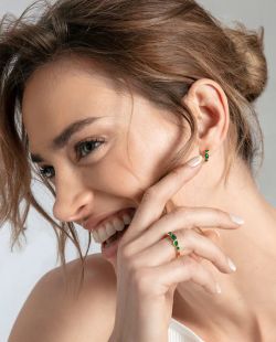 Pendientes Plata Dorada Viceroy Mujer 2372E100-42 Aro C. Piedras Naturales Ágata Verde