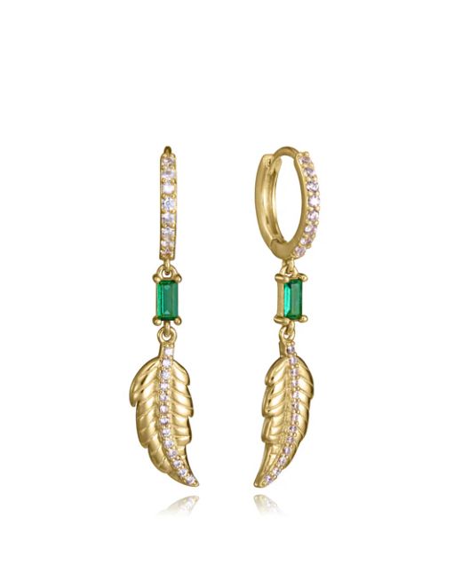 Pendientes Plata Dorada Viceroy Mujer 2375E100-32 Aro C. Circonitas Blancas Bicolor Verdes & Colgantes Pluma C. Circonitas