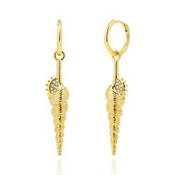 Pendientes Plata Dorada43x8mm PBZ0004DO Colgante Concha Circonitas