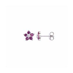 Pendientes Plata E04678RB Flor Con Circonitas Purpuras Bicolor