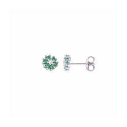 Pendientes Plata E04688EM Flor Con Circonitas Esmeraldas Bicolor