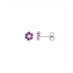 Pendientes Plata E04688RB Flor Con Circonitas Purpuras Bicolor