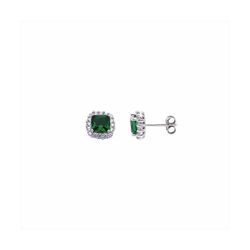 Pendientes Plata E04917EM Piedra Cuadrada Esmeralda Con Circonitas