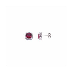Pendientes Plata E04917RB Piedra Cuadrada Roja Con Circonitas