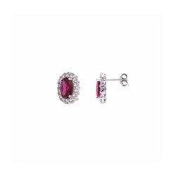 Pendientes Plata E05204RB Piedra Roja Con Circonitas