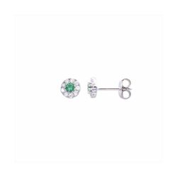 Pendientes Plata E06445EM Piedra Redonda Esmeralda Con Circonitas