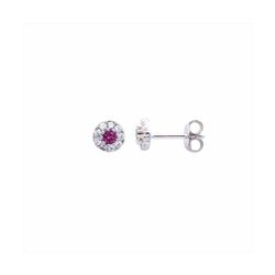 Pendientes Plata E06445RB Piedra Redonda Roja Con Circonitas