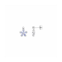 Pendientes Plata E23001AQ Flor Celeste Con Circonitas