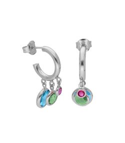 Pendientes Liska Plata LSW4299A Medio Aro Colgantes Cristales Multicolor