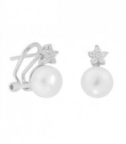 Pendientes Plata Liska 8mm MED269A Perla Flor Circonitas