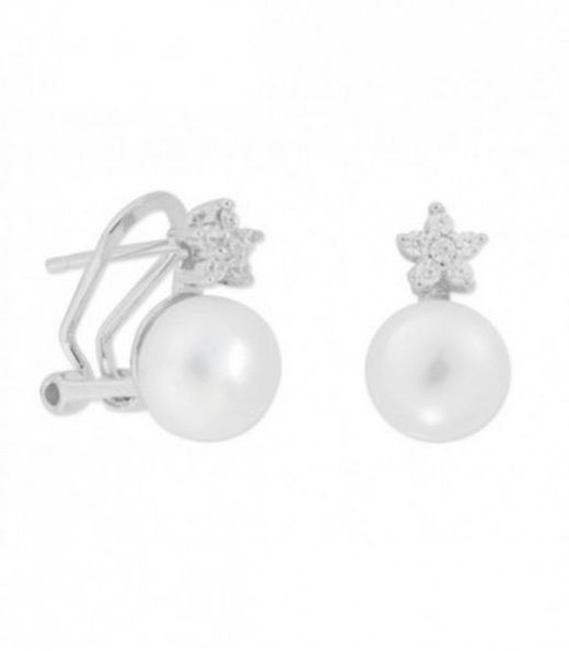 Pendientes Plata Liska 8mm MED269A Perla Flor Circonitas