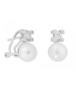 Pendientes Plata Liska 8mm MED273A Perla Circonitas