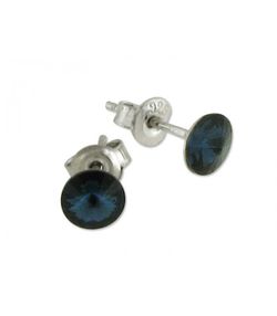 Pendientes Liska Plata 6mm LSW029A-M Cristal Azul Marino
