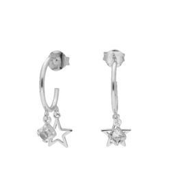 Pendientes Liska Plata LSW4384A Aro Colgante Estrellas Cristales Blancos