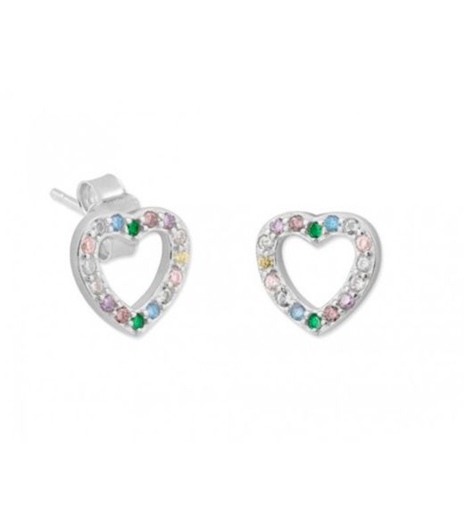 Liska MED304A Silver Earrings with Multicolor Zirconia Heart