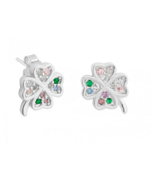 Liska MED324A Silver Earrings with Multicolor Zirconia Clover