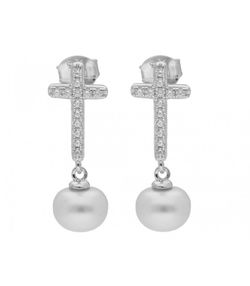Pendientes Plata Liska MEP012A Cruz Circonitas Perla