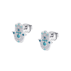 Pendientes Plata Lotus LP1989-4/4 Mano De Fátima Circonitas Azul Cielo Bicolor Blancas