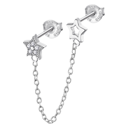 Pendientes Plata Lotus LP3340-9/1 Doble Estrellas Cadena Circonitas