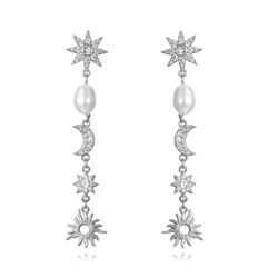 Pendientes Plata Luna & Estrella Perlas 52mm PEM0266RHPA