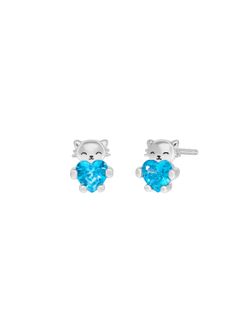 Pendientes Plata Marea Niña D03601/DR Gato C. Corazón Circonita Azul Claro