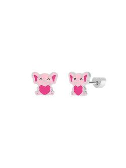 Pendientes Plata Marea Niña D04001/BI Elefante C. Corazón Rosa
