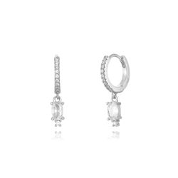 Pendientes Plata Mujer 11+7mm PEZ1190RH Aro Colgante Circonita