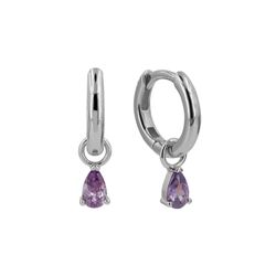 Pendientes Plata Mujer 11mm PEZ0807RHAM Aro Colgante Circonita Amatistas