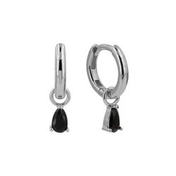 Pendientes Plata Mujer 11mm PEZ0807RHBK Aro Colgante Circonita Negras