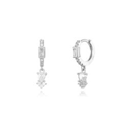 Pendientes Plata Mujer 12+6mm PEZ1188RH Aro Colgante Circonita
