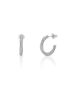 Pendientes Plata Mujer 18mm PEZ1600RH18 Aro Abierto trenzado Circonitas