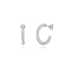 Pendientes Plata Mujer 22mm PEZ1600RH22 Aro Abierto trenzado Circonitas