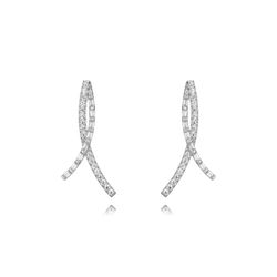 Pendientes Plata Mujer 26mm PEZ1389RH Doble Curva Circonitas