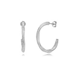 Pendientes Plata Mujer 29mm PEZ1600RH29 Aro Abierto trenzado Circonitas