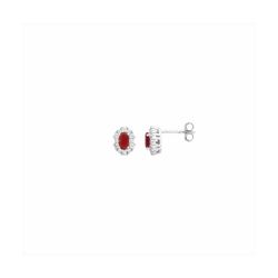 Pendientes Plata Mujer E21900RB Óvalo Circonitas Roja Bicolor Blancas