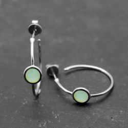 Pendientes Plata Mujer PEM0012RHCA Aro Abierto Piedras Minerales Calcedonia