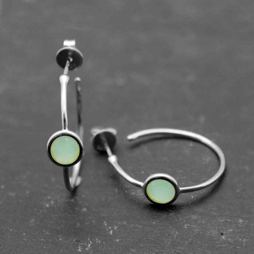 Pendientes Plata Mujer PEM0012RHCA Aro Abierto Piedras Minerales Calcedonia