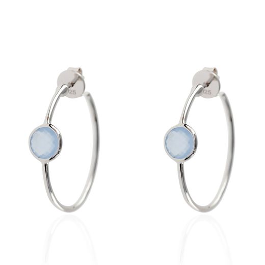 Pendientes Plata Mujer PEM0012RHCB Aro Abierto Piedras Minerales Calcedonia Azul