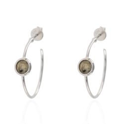 Pendientes Plata Mujer PEM0012RHLA Aro Abierto Piedras Minerales Labradorita
