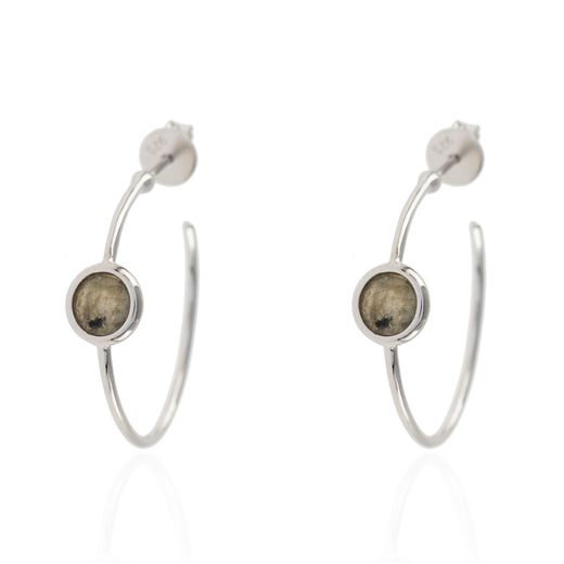 Pendientes Plata Mujer PEM0012RHLA Aro Abierto Piedras Minerales Labradorita