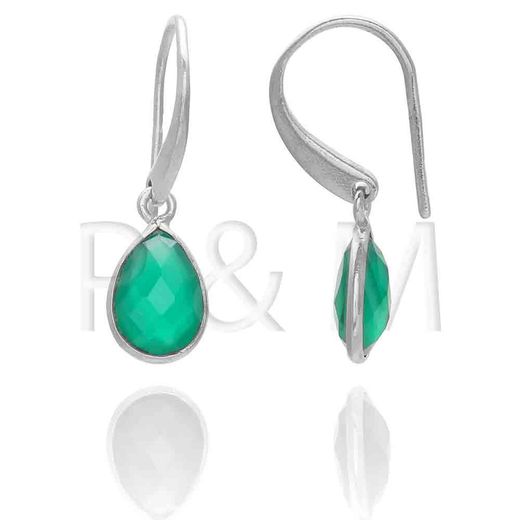 Pendientes Plata Mujer PEM0042RHOV Lagrima Piedras Minerales Onix Verde