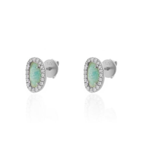 Pendientes Plata Mujer PEM0046RHAZ Piedras Óval Minerales Amazonita Circonitas