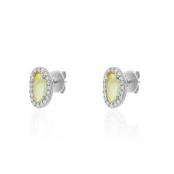 Pendientes Plata Mujer PEM0046RHCA Piedras Óval Minerales Calcedonia Circonitas