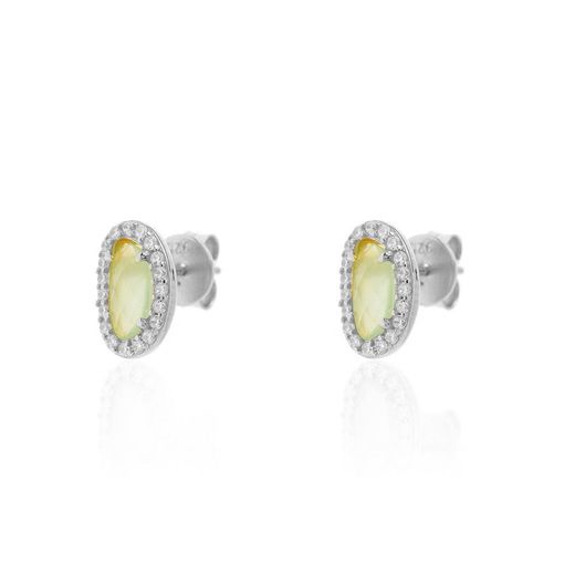 Pendientes Plata Mujer PEM0046RHCA Piedras Óval Minerales Calcedonia Circonitas