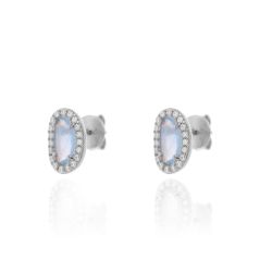 Pendientes Plata Mujer PEM0046RHCB Piedras Óval Minerales Calcedonia Azul Circonitas
