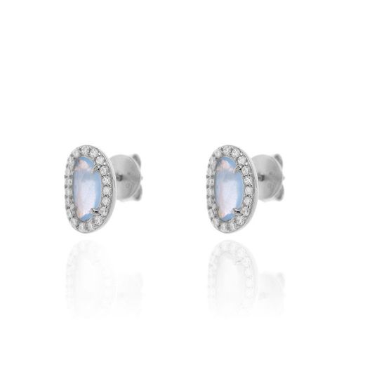 Pendientes Plata Mujer PEM0046RHCB Piedras Óval Minerales Calcedonia Azul Circonitas