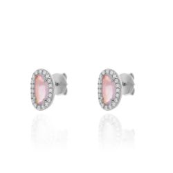 Pendientes Plata Mujer PEM0046RHCR Piedras Óval Minerales Cuarzo Rosa Circonitas