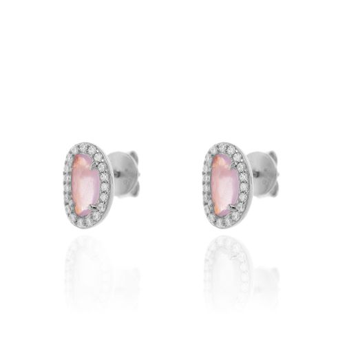 Pendientes Plata Mujer PEM0046RHCR Piedras Óval Minerales Cuarzo Rosa Circonitas