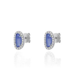 Pendientes Plata Mujer PEM0046RHGB Piedras Óval Minerales Glass Blue Circonitas